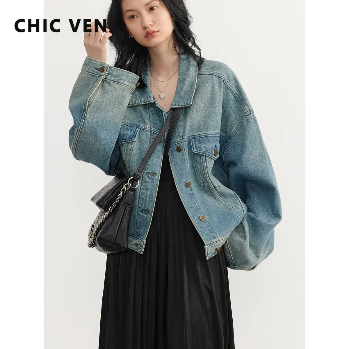 

CHIC VEN Fashion Women Blue Denim Jacket Vintage Cowboy Coat Female Jean Jackets Woman Clothing Tops Spring Autumn 2023