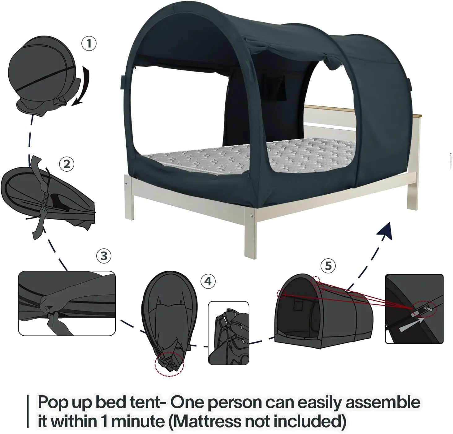 텐트 침대 캐노피 쉘터 캐빈 실내 프라이버시, 따뜻한 통기성 팝업 트윈 사이즈, 어린이 및 성인용, 특허 미보유, 매트리스 미포함