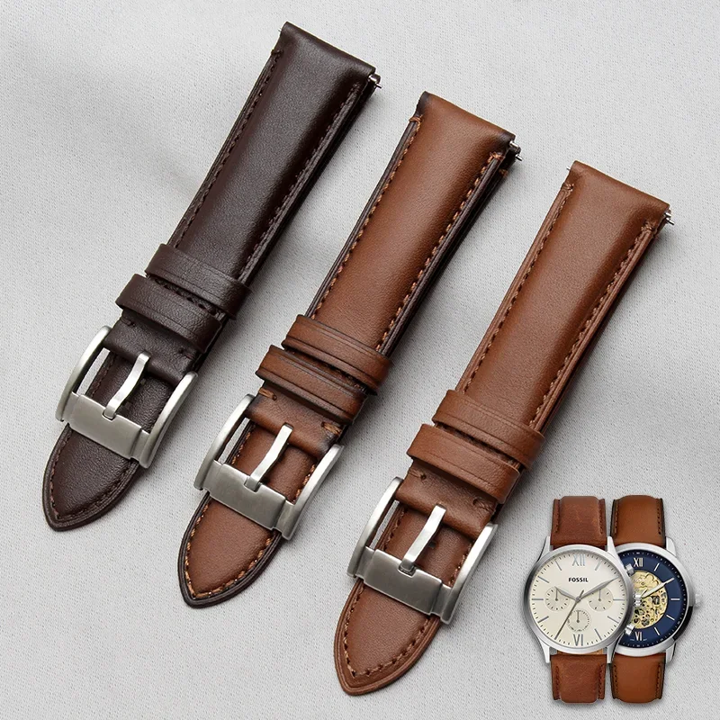 For Fossil Cowhide Cool Q Smart Ftw1114 Me3110 Fs5436 Stainless Steel Needle Buckle Soft Genuine Leather Watch Strap 22mm 24mm