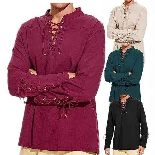 Imagen 2 del producto Camisa forrada de pirata para hombre, deportes casuales Retro al aire libre, Steampunk, gótico, Vikingo, Top forrado, Top de entrenamiento al aire libre Individualidad