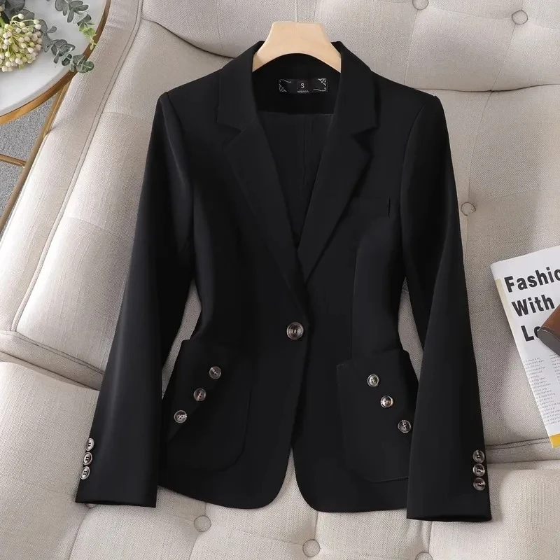 Spring Autumn Women Blazer Blue Black White Blazers Ladies Business Work Wear Long Sleeve Single Button Formal Female Jacket 4XL