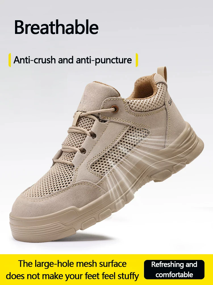 

Safety shoes and work shoes for men, summer breathable, anti-crush and anti-puncture, lightweight for work, steel toe