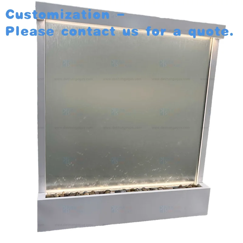 

custom.2 Meters High Wide Indoor Waterfall Fountains White Powder Coated Stainless Steel Frame Frosted Glass Garden Ornament Wat