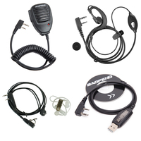 Baofeng UV-5R Walkie Talkie Accessories Set Earpiece Headset Handheld Mic Programming Cable