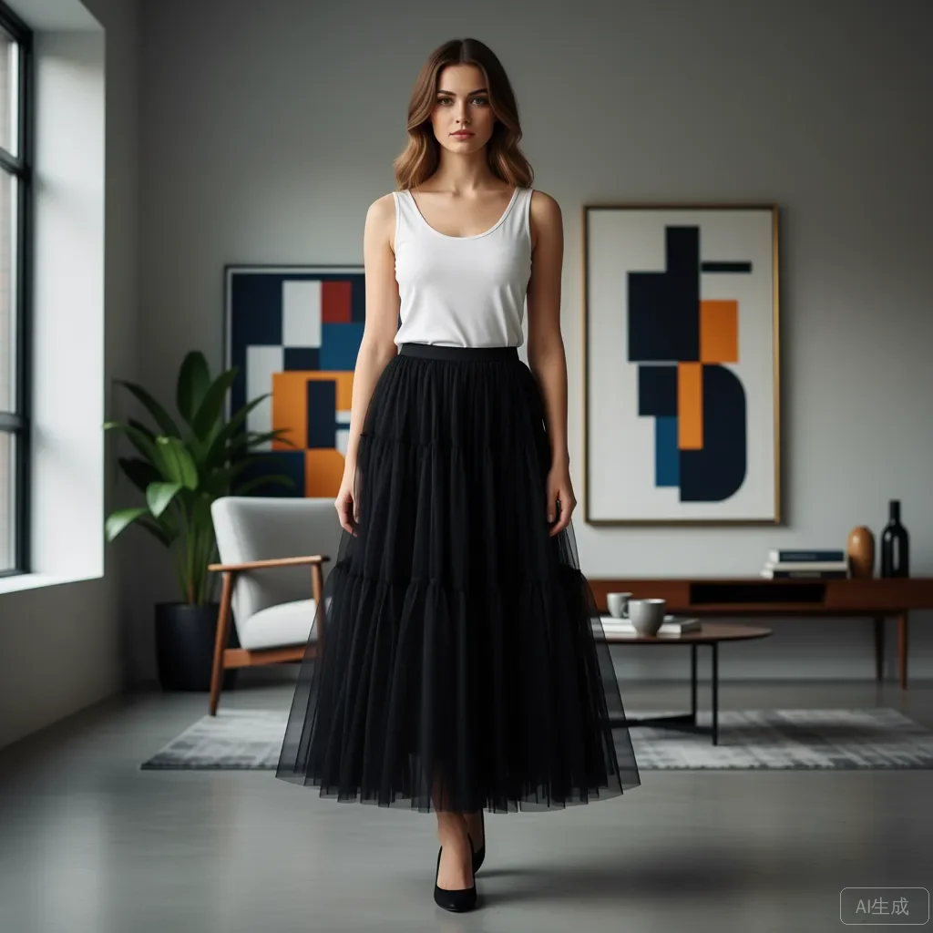 

Women's Black Tulle A-Line Midi Skirt Layered Elegant Half Skirt Party Dress Summer Style Trending Half Skirt Ever Pretty