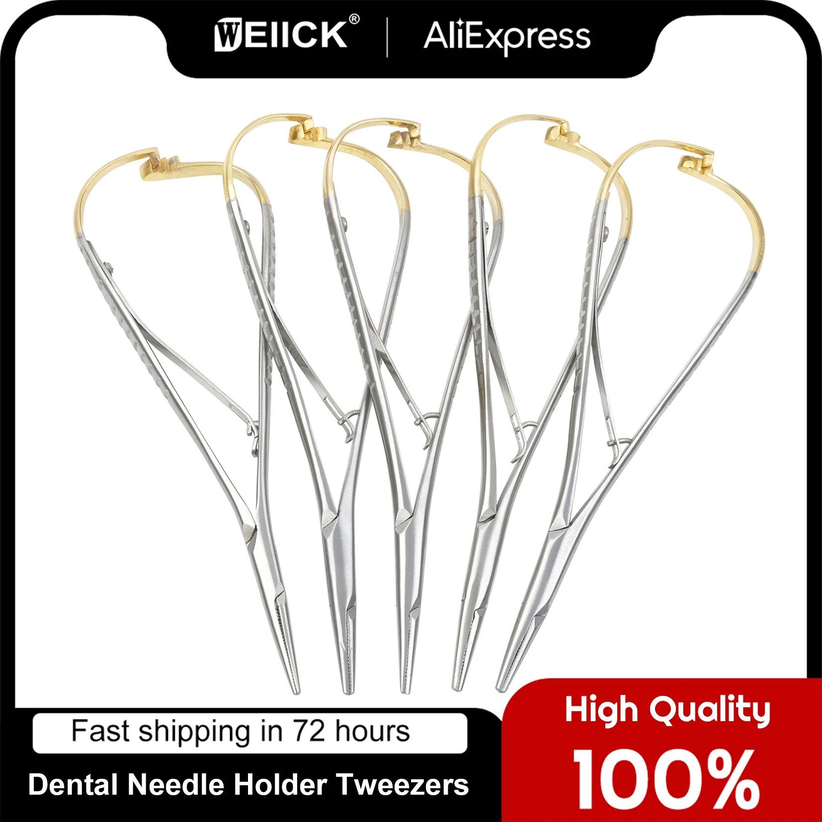 

WellCK Dental Needle Holder Tweezers Stainless Steel Orthodontic Plier with Gold Handle Dental Surgical Tool Instrument