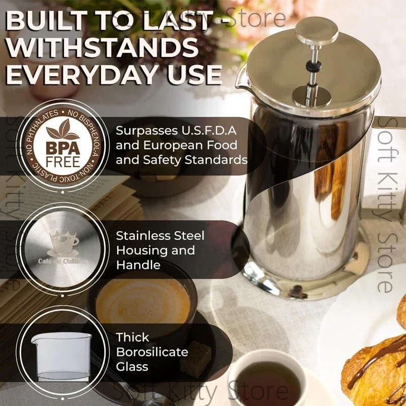 1000ml French Press Coffee Pot Stainless Steel Coffee Plunger Double Wall Outdoor Glass Coffee Maker Camping Travel French Press