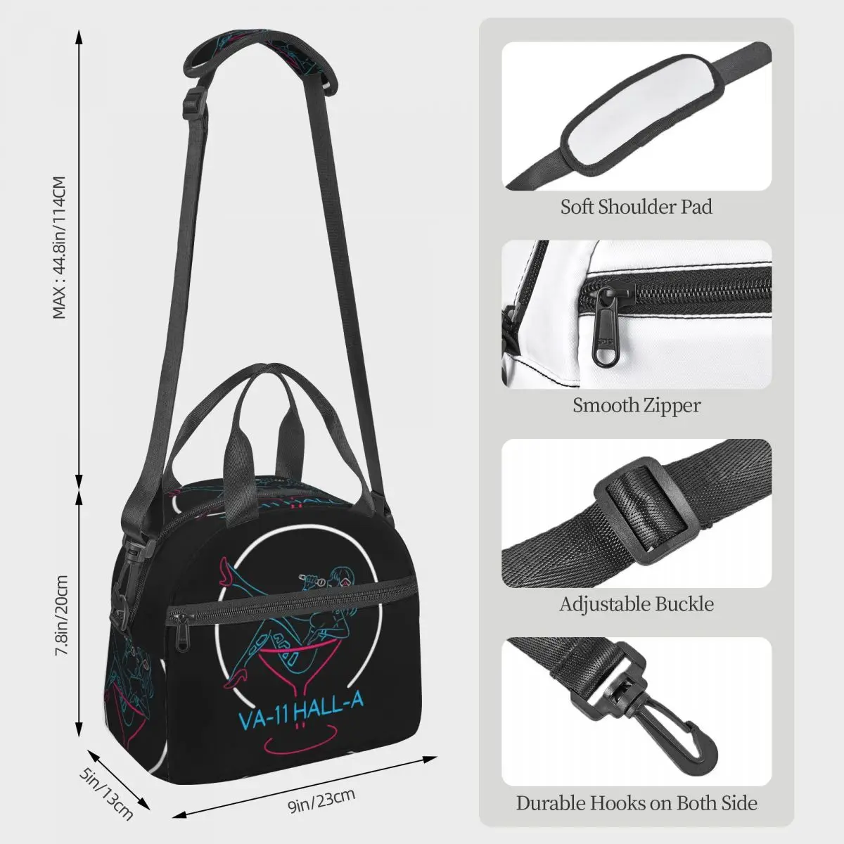 VA-11 Hall-A Neon Sign Insulated Lunch Bag for Women Office Cooler Thermal Box Tote Leakproof Lunch Boxes