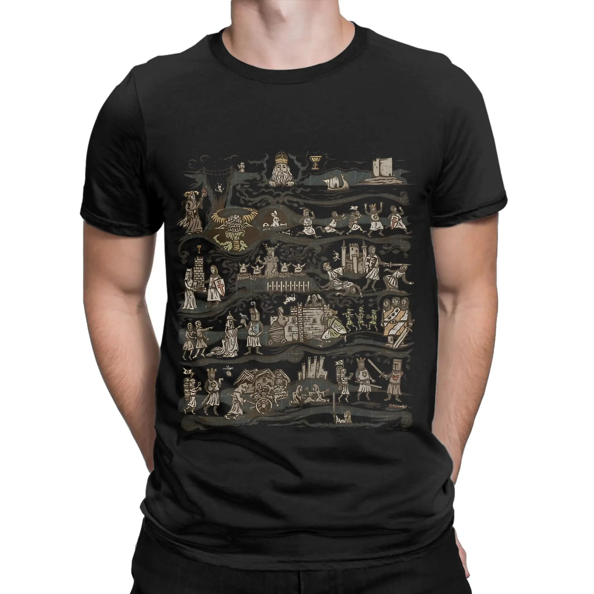 The Caerbannog Tapestry Funny 100% Cotton T-Shirt Monty Python and the Holy Grail Tees Tops For Men