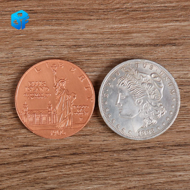 Magic coin Exchange White Transform Coin Morgan Liberty Digital Dissolve Close-up