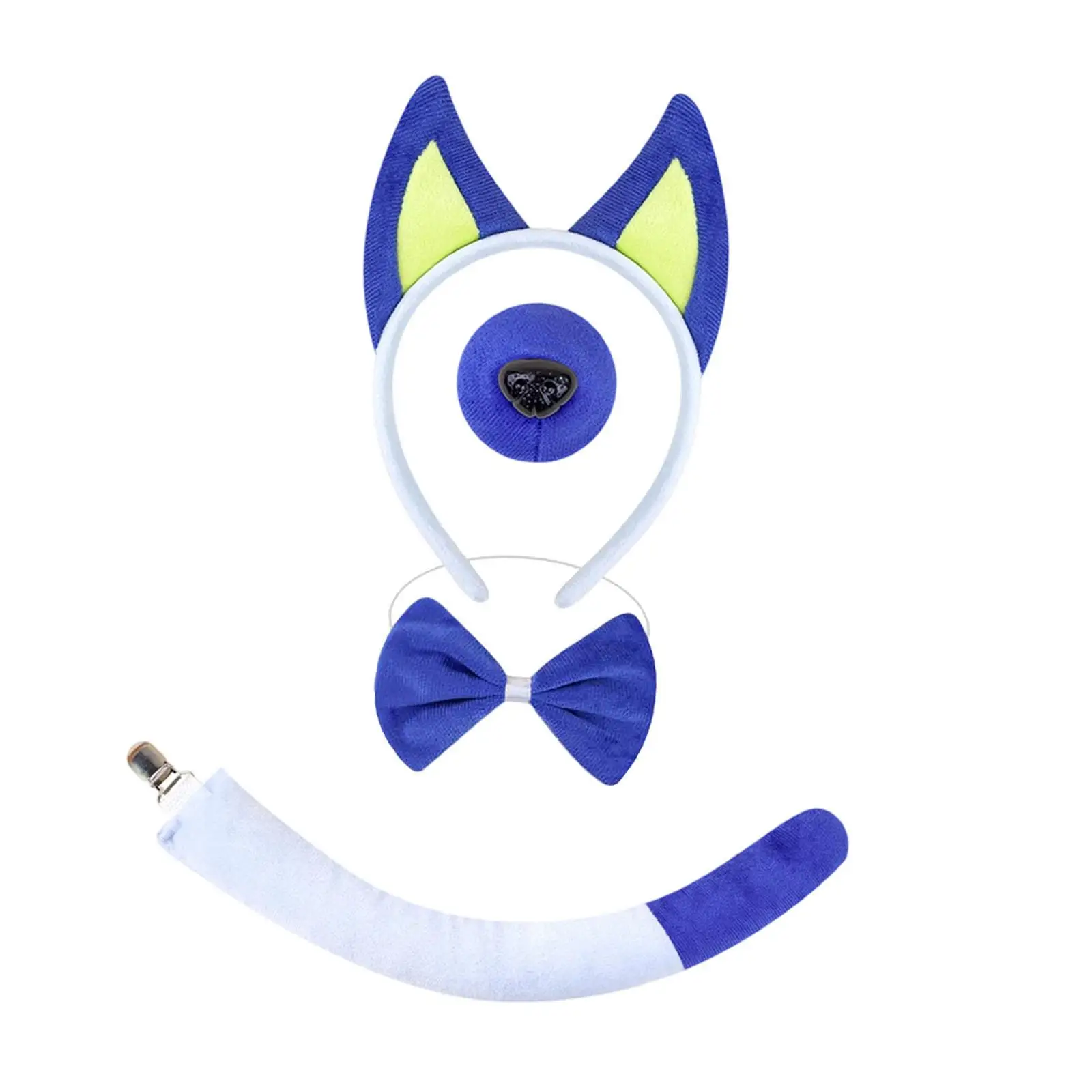 Plush Ears Long Tail Fancy Dress Costume with Dog Nose and Bow Animal Cosplay Headband for Festivals