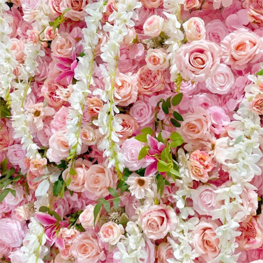 Uflower Luxury Pink Rose Hydrangea 3D Roll Up Curtain Cloth Flower Wall Outdoor Wedding Backdrop Decorations For Reception - view 5