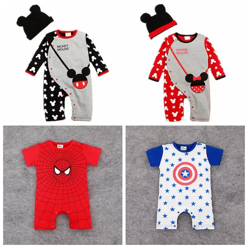 Newborn Baby Boys Short Sleeve Rompers Cartoon Spiderman Captain America Mickey Minnie Clothes Kids Girl Jumpsuit Infant Outfits