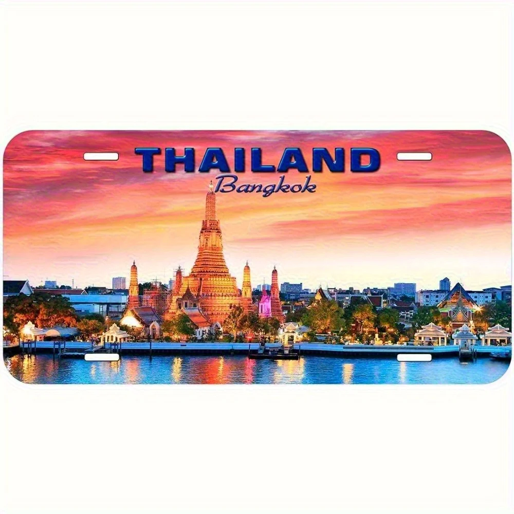 [JIT] Bangkok Thailand License Plate - Thai Temple of the Evening Sun (Wat Phra Kaew) Car Tag, 6x12 Inches (15.24x30.48cm), Wate