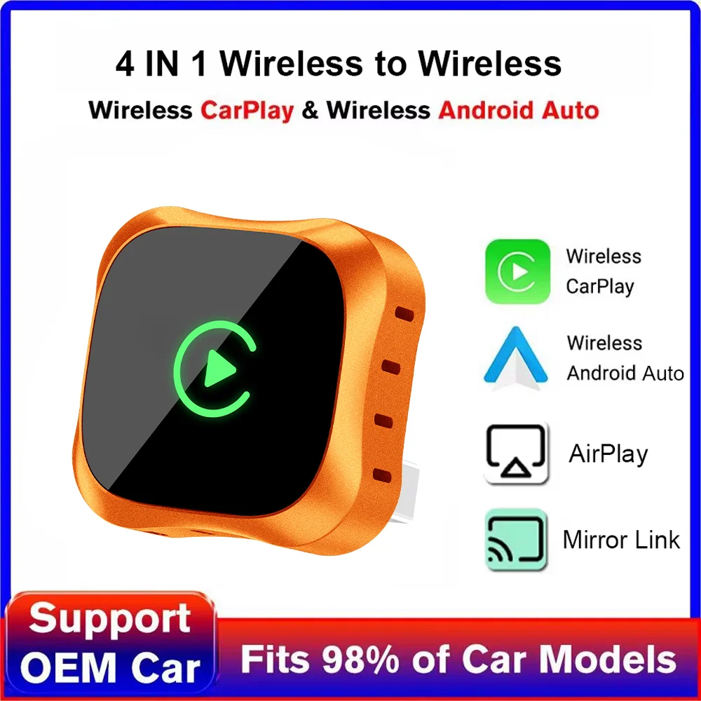 4-in-1 Wireless CarPlay Android Auto Adapter Smart Box Car Play Dongle Plug&Play Auto Connect For iPhone iOS Android Universal