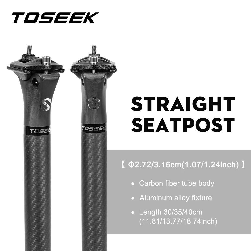 Tubo de Asiento de Carbono TOSEEK para Bicicleta de Montaña/Carretera, 27.2/31.6MM, Offset 0mm, Accesorios de Ciclismo