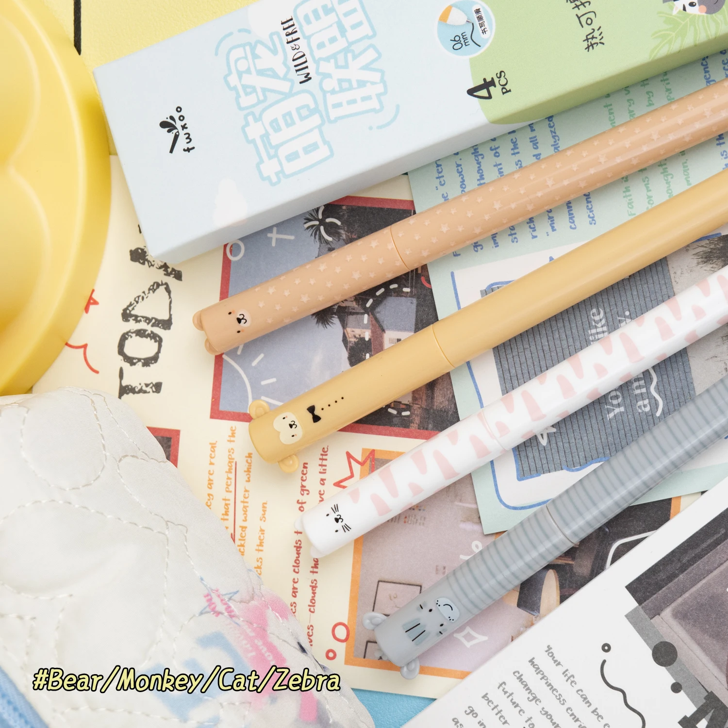 ปากกาเจลหมุนลายการ์ตูนสัตว์น่ารัก 4 ด้าม/กล่อง ขนาด 0.5 มม. หมึกสีน้ำเงิน สำหรับเด็กนักเรียน เครื่องเขียน