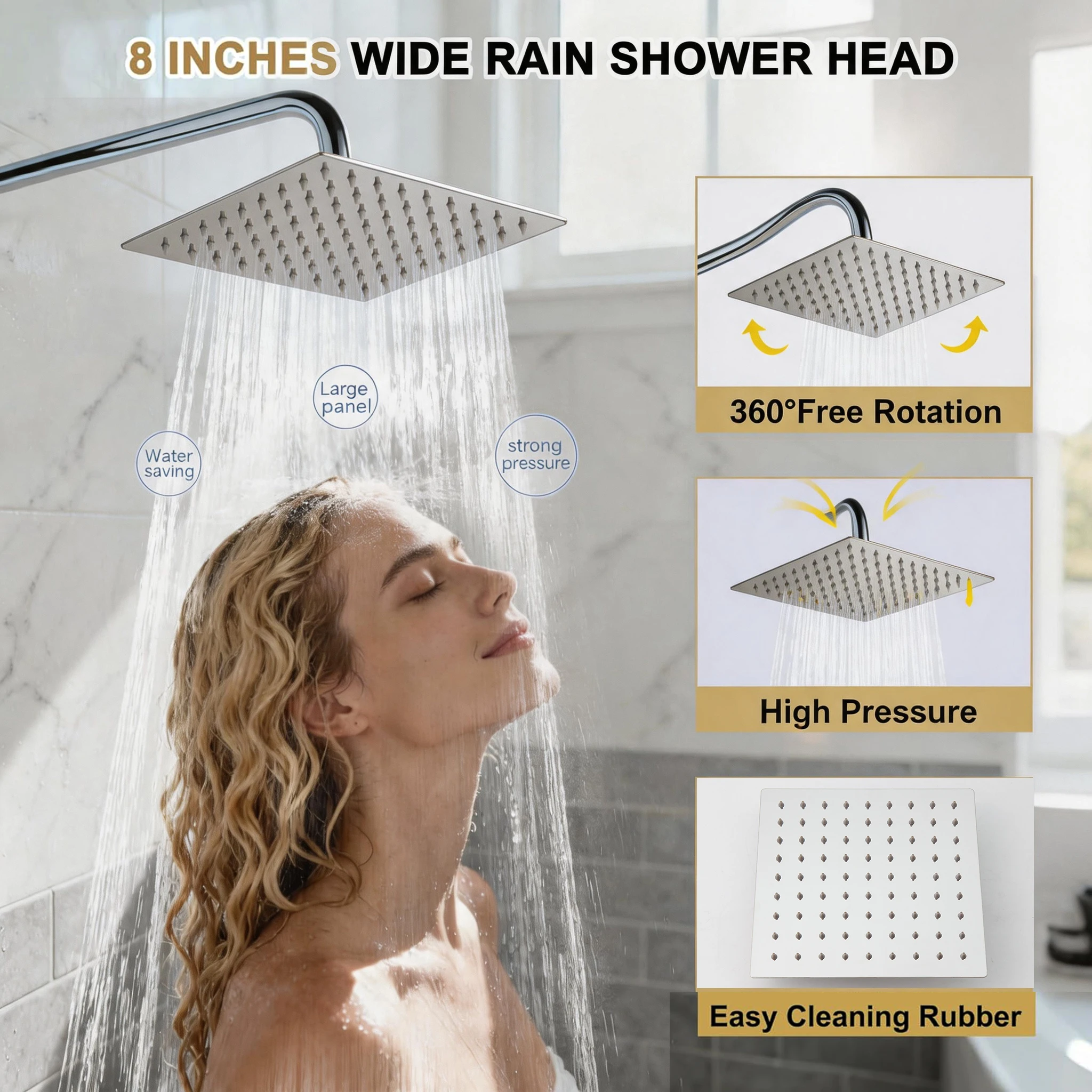 YANKSMART Luxury Chrome Polished Rainfall Wall Mounted Bathroom Shower faucet Set  Adjust Height Handle Shower Mixer Water Tap