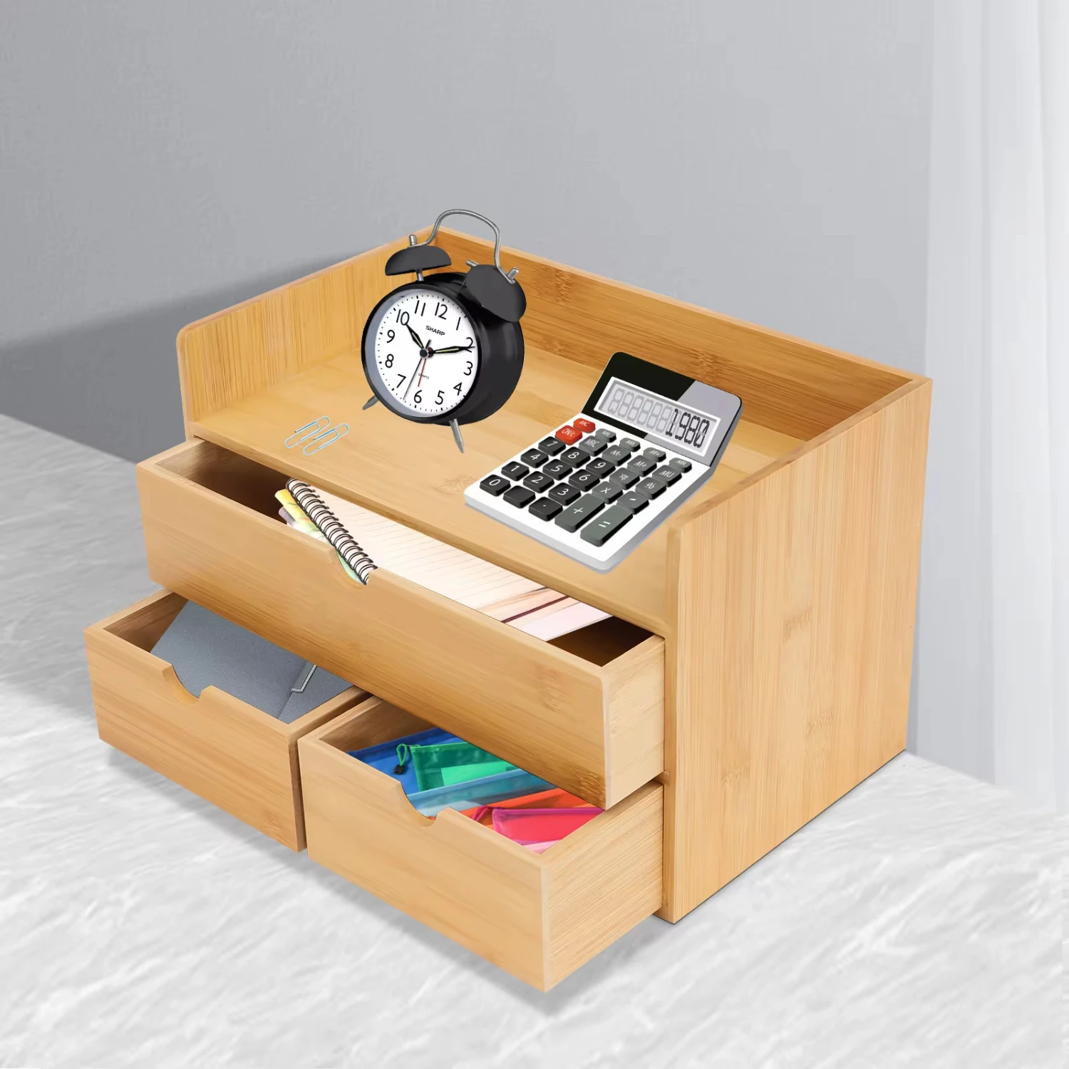 

New Tabletop Organization Box Bamboo Desk Organizer Mini Bamboo Desk Drawer Office Toiletries Supplies 3 Drawer