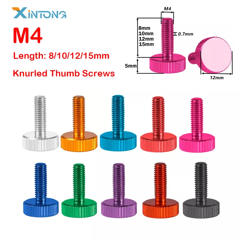 M4x8/10/12/15mm Hand Grip Knob Knurled Thumb Screw Aluminium Hand Turn Knob DIY Bolts