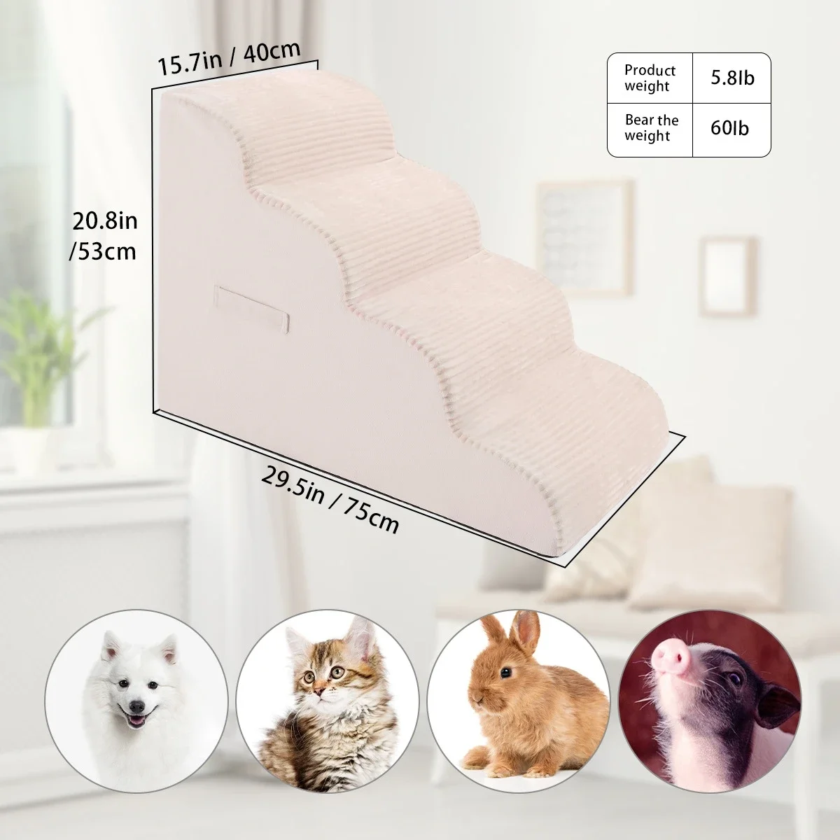 Orthopedic Dog Steps with Removable Covers Eco-PU Padding Non-Slip Diamond Treads 2/3/4 Tier Pet Stairs for Elderly Dogs.LABUBO. - view 6