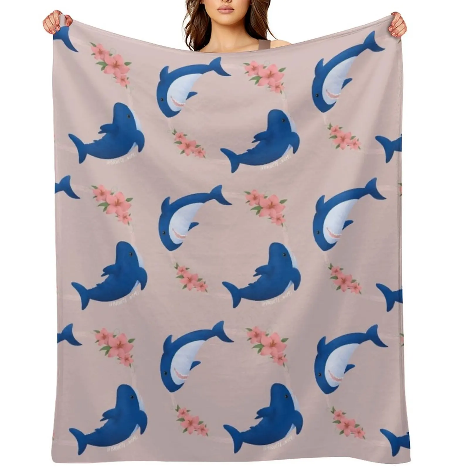 

Brucie and Archie sharks swimming flower ring Throw Blanket Multi-Purpose Blankets Sofas Of Decoration Plush Designers Blankets