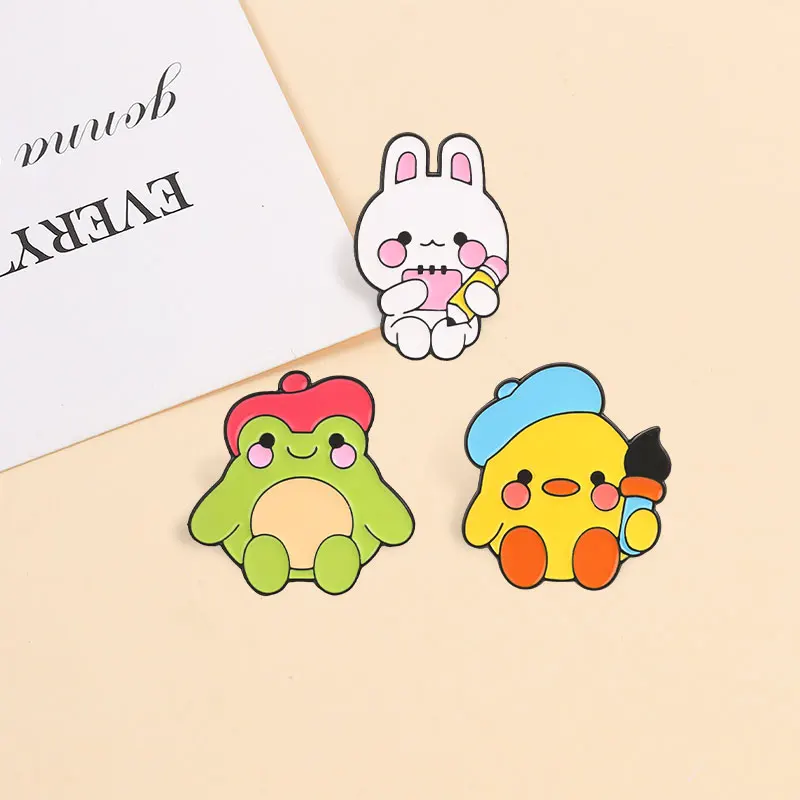 Niedliche Tier-Emaille-Abzeichen-Set für Künstler, Ente, Hase, Frosch, Anstecknadel, Cartoon-Kreatur-Brosche für Kleidung und Rucksack-Dekoration – Detail 5