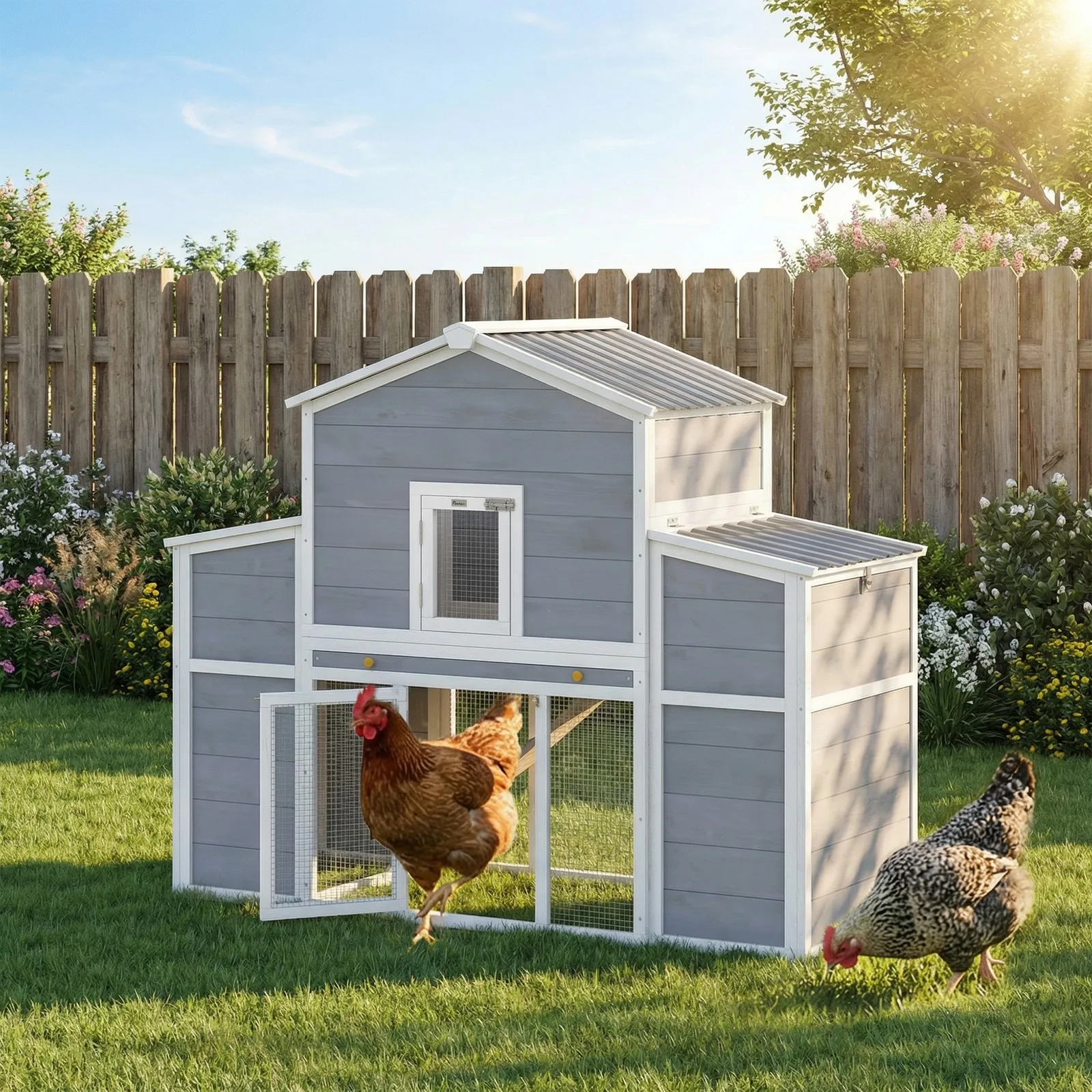 

Большой деревянный курятник 66,5 дюймов с 2 гнездовыми ящиками