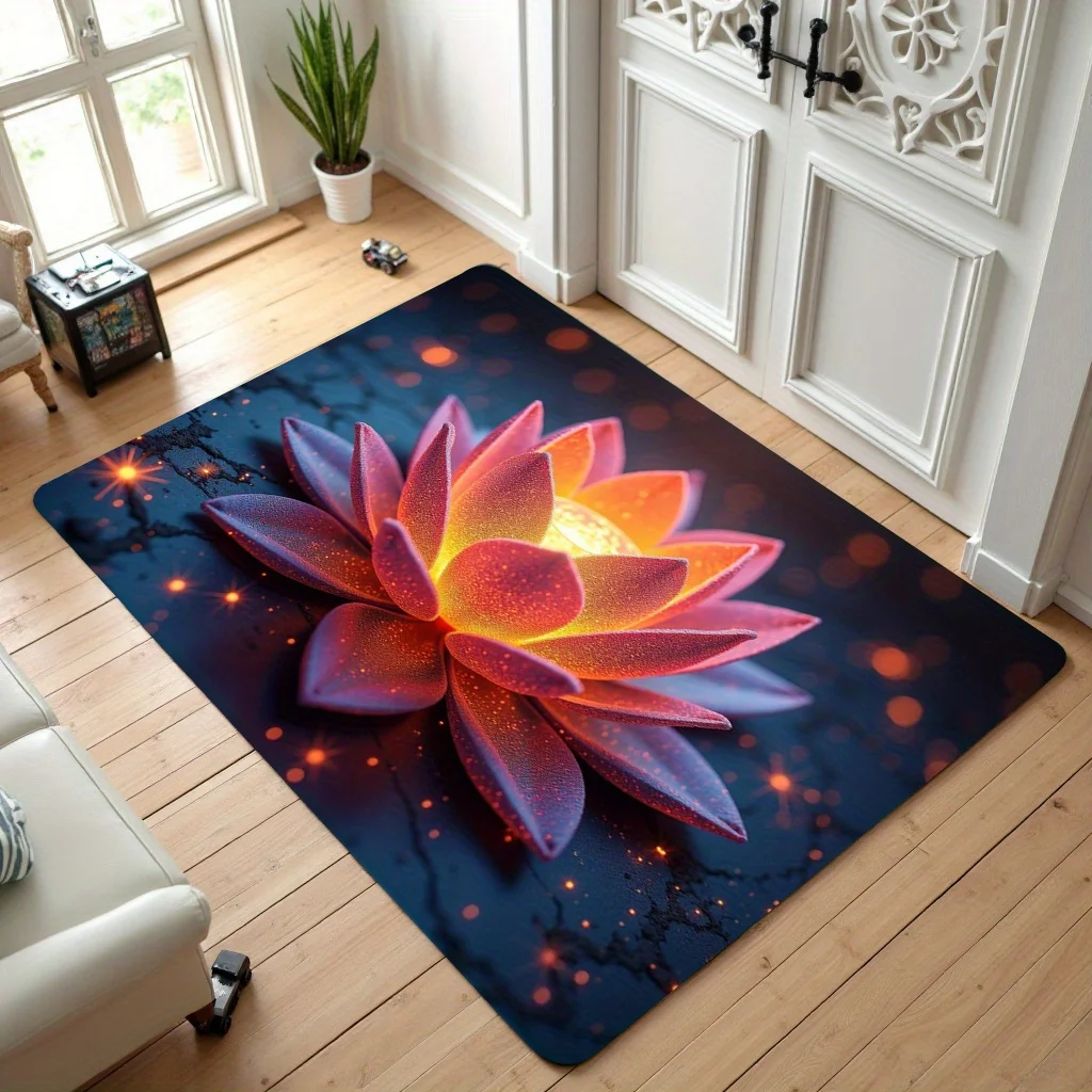 1pc Polyester Material+ Glowing Lotus Design + Polyester Mat, Suitable for Bedroom, Living Room, Kitchen, Study, Balcony, Entr