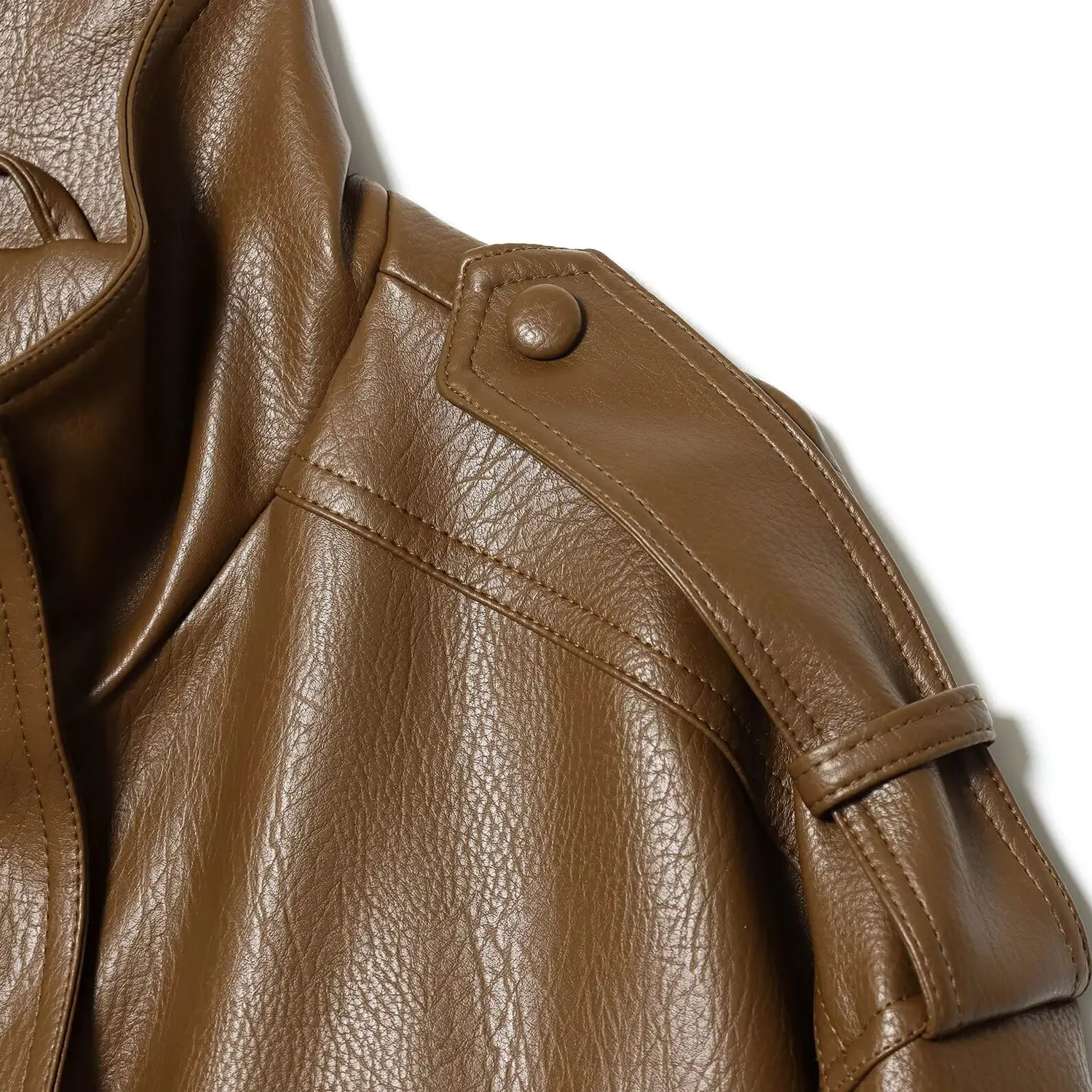 معطف KASLEAD جديد للسيدات أنيق وبسيط من جلد البولي يوريثان وياقة واقفة وأساسية طويلة معطف فضفاض مناسب