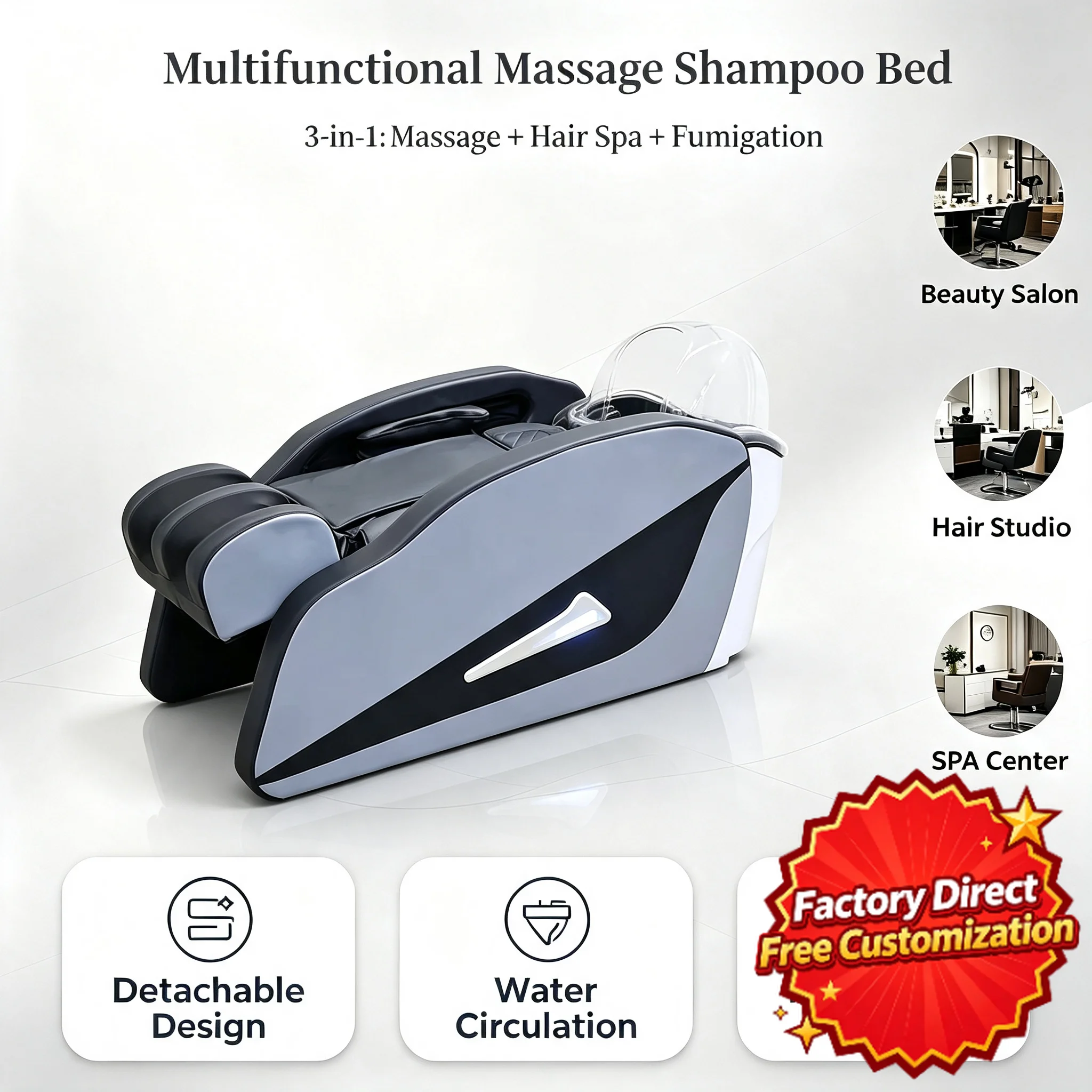 Luxury Electric Massage Shampoo Bed Multifunctional Hair Spa Reclining Salon Furniture for Barbershop