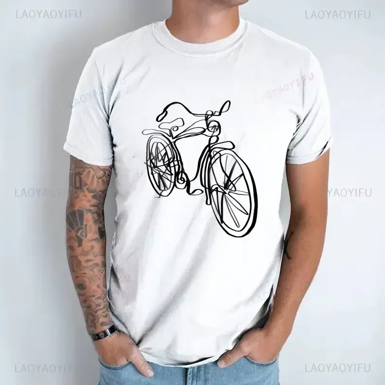 Vintage Minimalistic Bicycle Unisex Printed T-shirt Summre Woman Man Classic Tshirt Cotton Shirts Cotton Printed Shirt Gifts