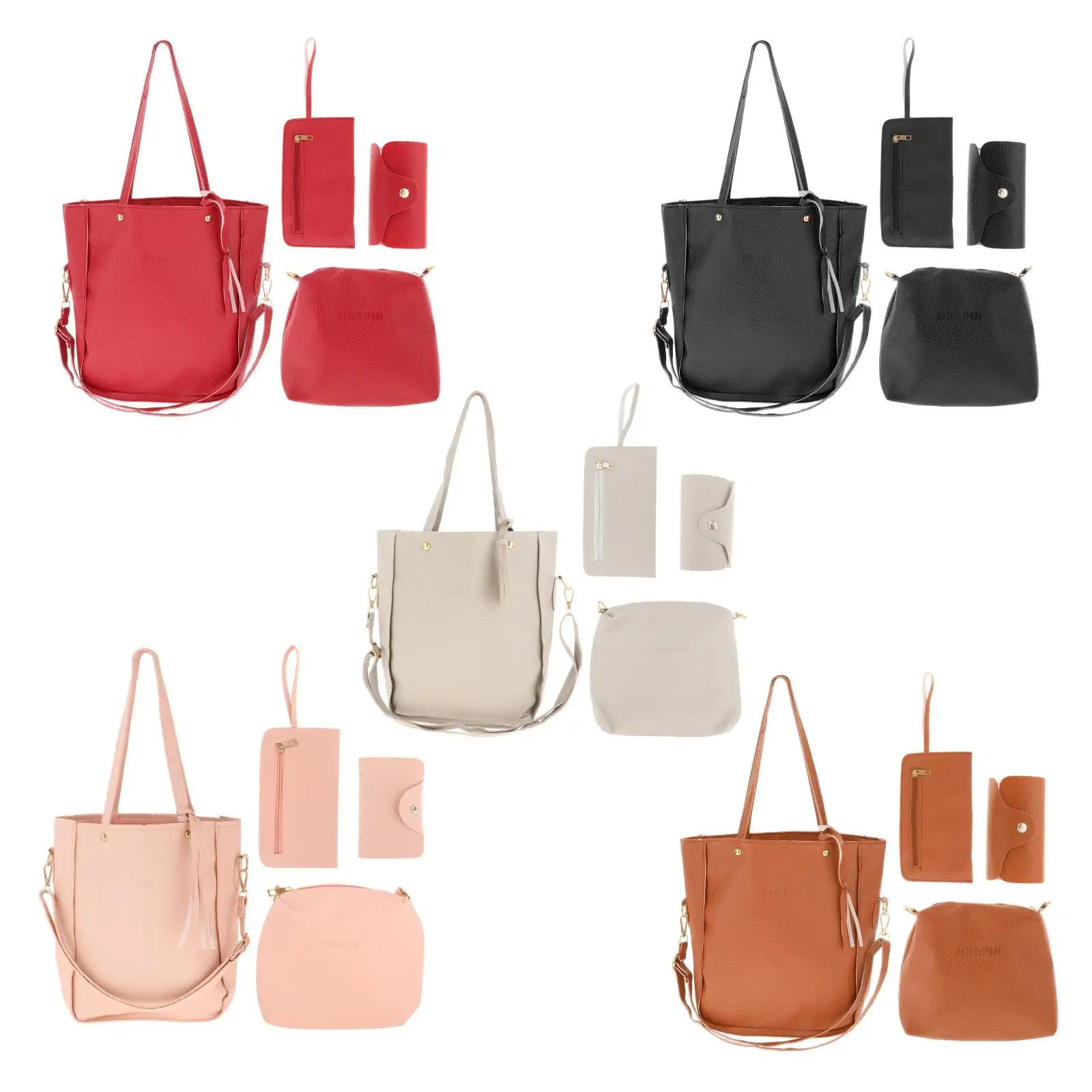 Fashion 4 in 1 Womens Handbag Set PU Leather Shoulder Bags Purse Clutch for Daily Work or Gifts