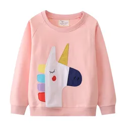 Jumping Meters Unicorn Pink Girls Sweatshirts Applique Autumn Winter Children's Clothing Sport Kids Long Sleeve Shirts Tops