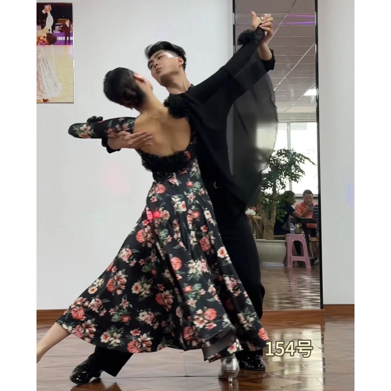 Flower Print Ballroom Dance Dress Women Club Prom Waltz Dance Clothes Party Tango Dance Long Dress Competition Dress BL16796