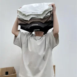 2025 여름 컬렉션 어린이 반팔 코튼 칼라, 작은 글자, 단색 기본 반팔, 남아 및 여아