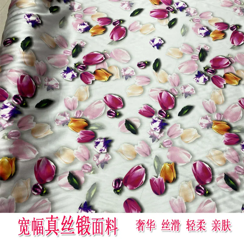 

White Background Petals Wide High-End Silk Forged Cloth Dress Shirt Cheongsam Pajamas Clothing Fabric Summer