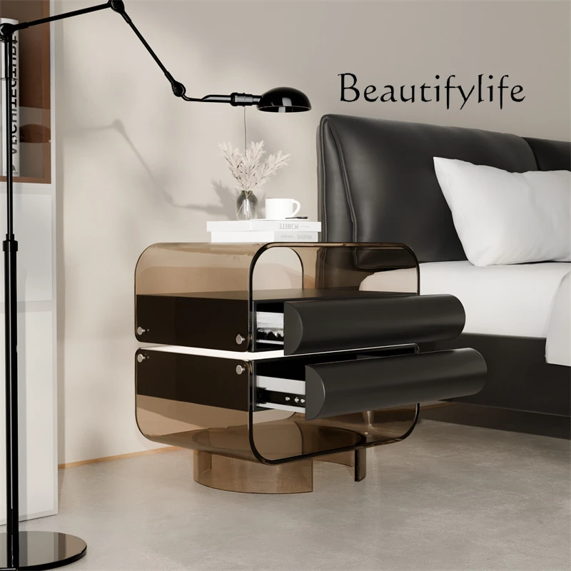 

yj5 Premium villa light luxury rotating acrylic solid wood smart bedside table designer creative storage bedroom cabinet
