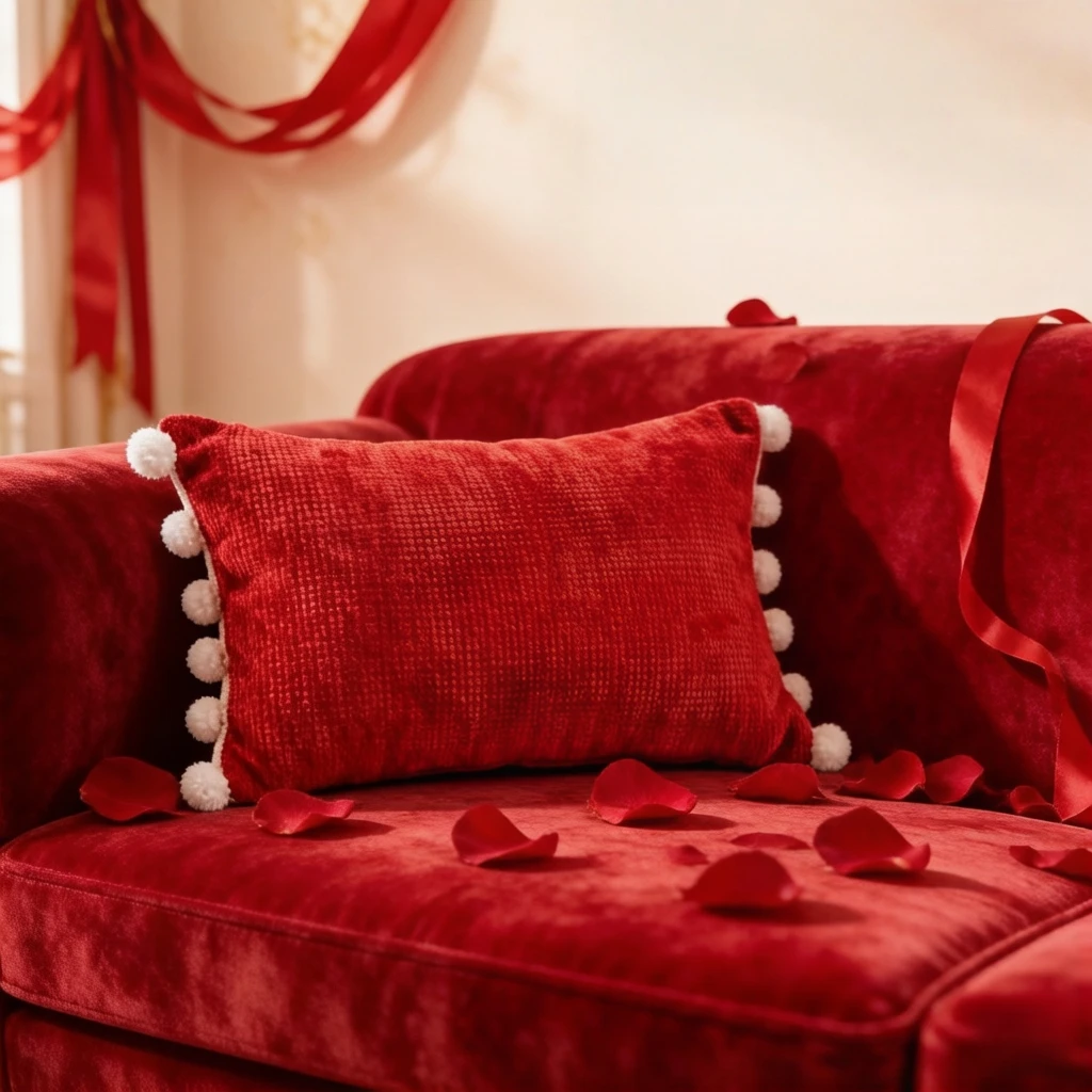 

Charming Red Pillows For Home Sofa Pillow Cases with White Furballs on Both Sides Decoration Pillowcases 45x45/30x50