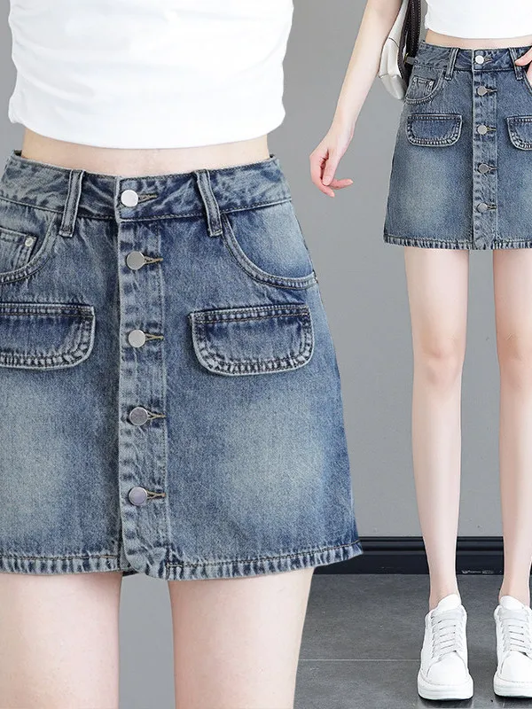 Light Blue High Waist Denim Shorts Women's Summer 2026 New Style A-Line  Skirt Wide Leg Pants Skin-friendly Breathable