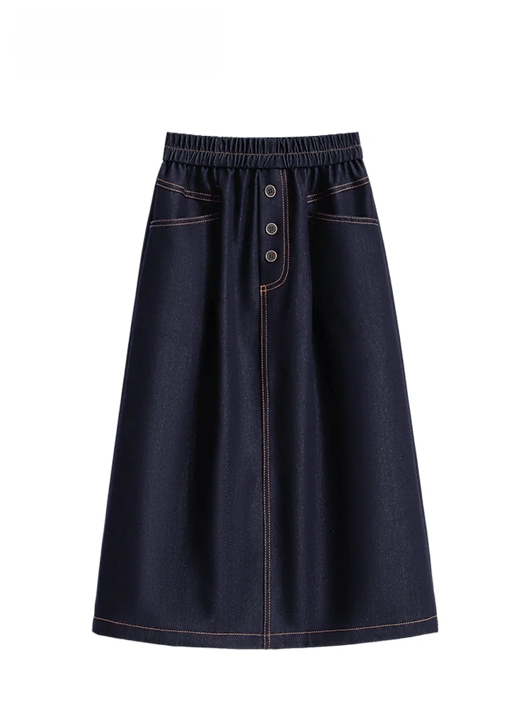 Falda vaquera de talla grande CaraCLUB para mujer, informal, de moda, adelgazante, de cintura alta, mezcla de algodón, para verano, corte pera