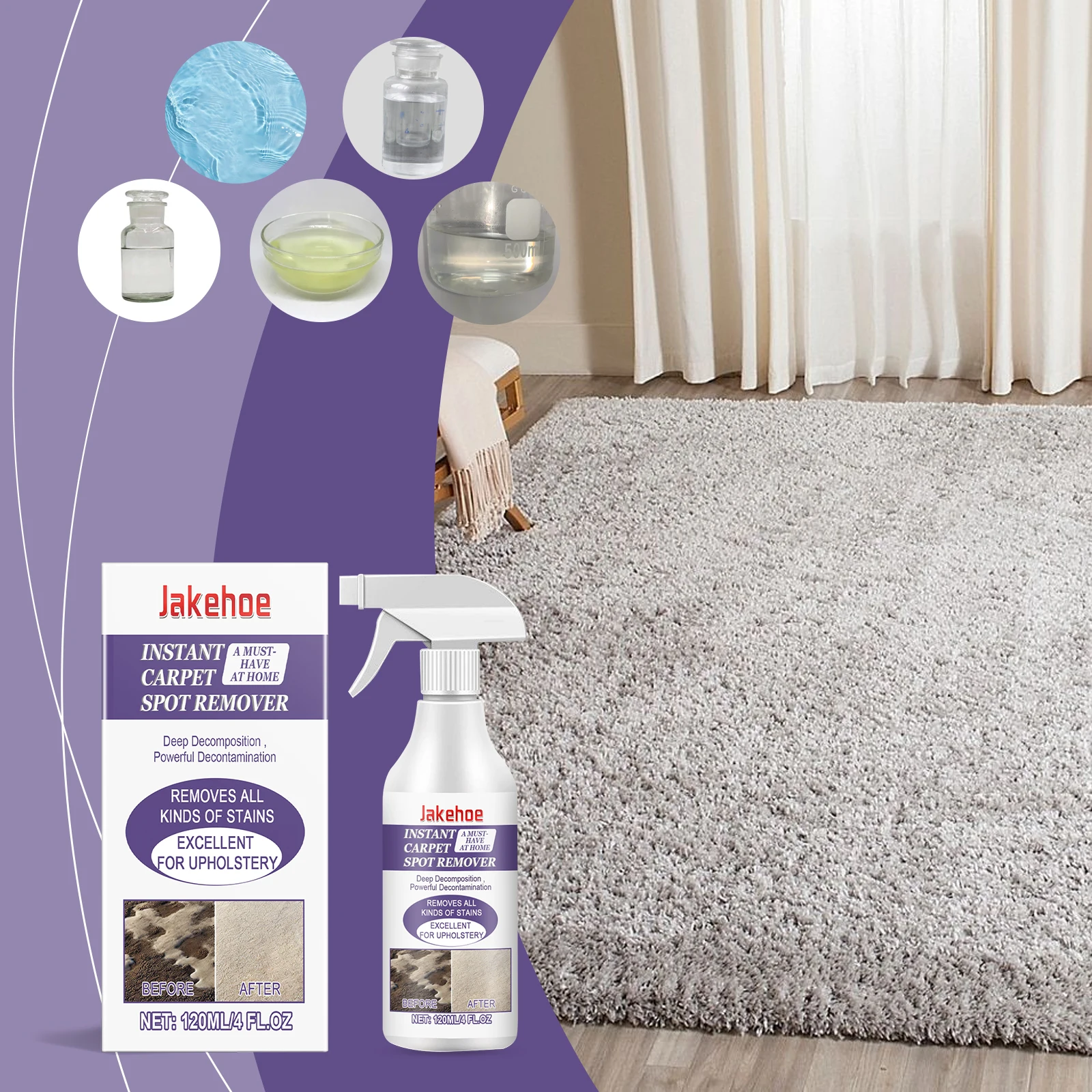 

3-in-1 Carpet Stain Remover Spray - All-in-One Foaming Formula for Oil, Spills & Dirt, Quick Dry, No Sticky Residue, Fresh