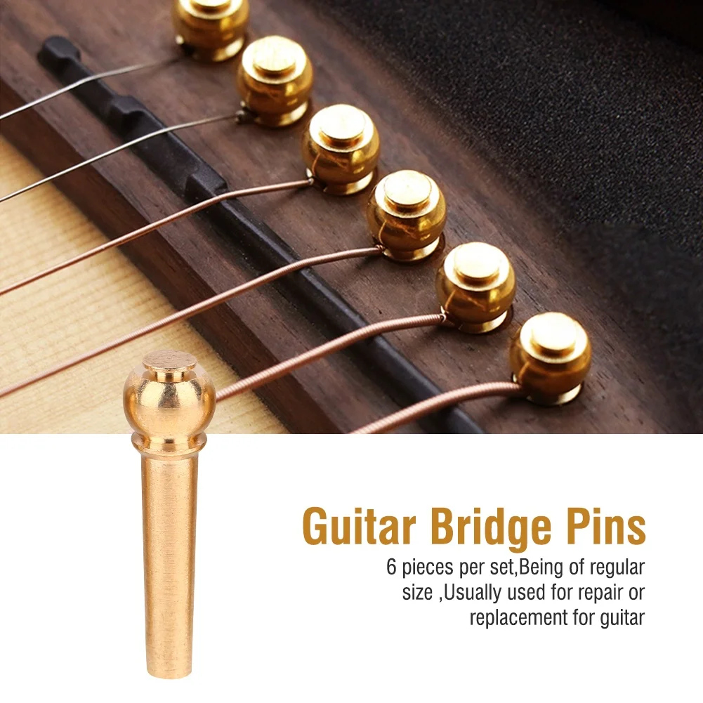 6Pcs/Set Durable Brass Guitar Bridge Pins Guitars Replacement Parts Repair Accessories