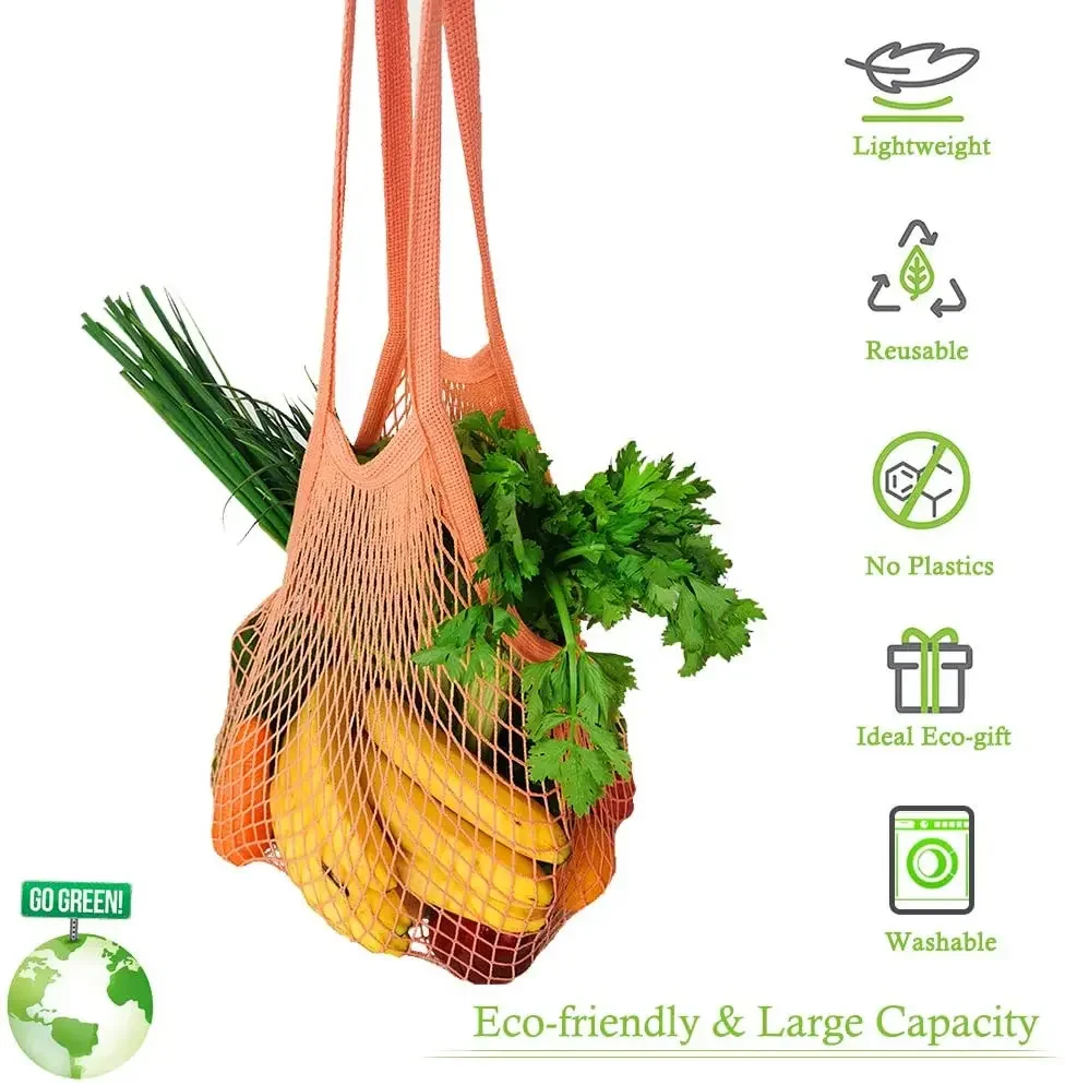 Portable Reusable Grocery Bags Fruit Vegetable Bag Washable Cotton Mesh String Organic Organizer Handbag Shopping Bags Tote