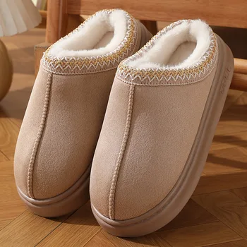 Pantoufles en coton de Style ethnique en dentelle pour Couples, nouvelles chaussures d'hiver pour femmes et hommes, plate-forme intérieure et extérieure en peluche, chaussures chaudes en coton