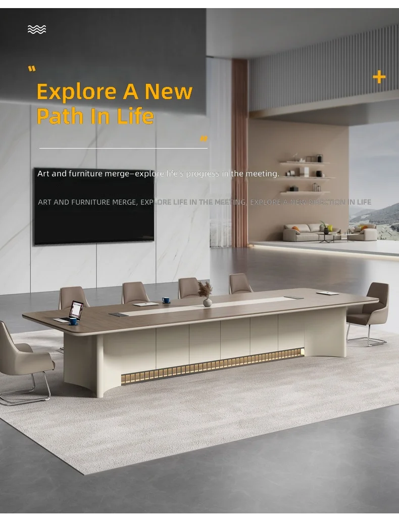 Luxury-Style Conference Table Set, 300x80x75cm Rectangular Meeting Desk with Matching Chairs, Office Boardroom Furniture