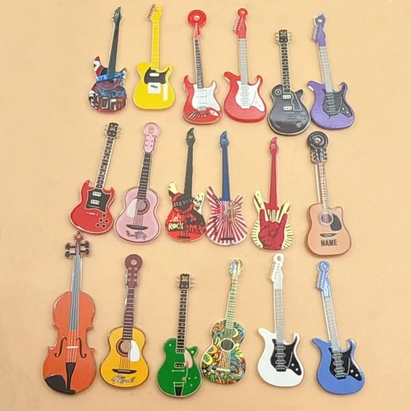 10Pcs Colorful Acrylic Guitar Charms Pendants, Musical Instrument Ornaments for DIY Keychain, Necklace Jewelry‑Making