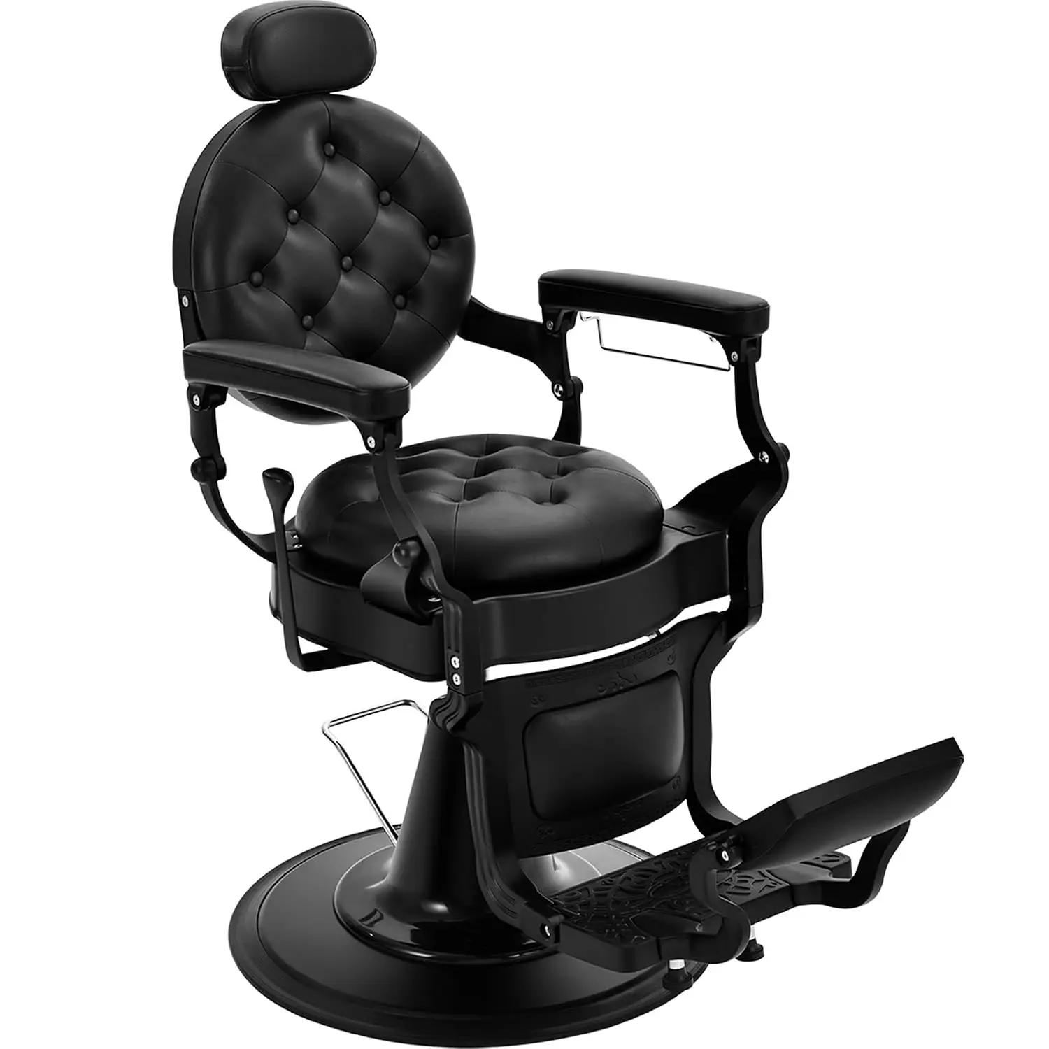Black Barber Chair, Heavy Duty Salon Chair with 360° Swivel, Lockable Headrest & Footrest for Barbershop Tattoo, Customized