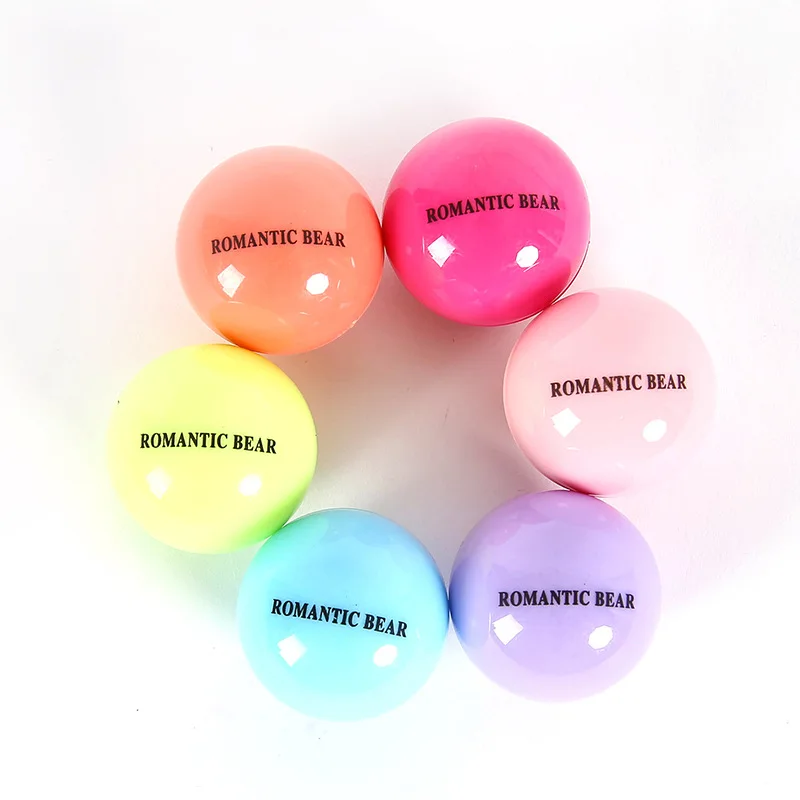 24Pcs Romantic Bear Round Ball Lip Balm Set Fruit Flavored Transparent Natural Moisturizing Lip Balm Girls Kids Lips Care Bulk