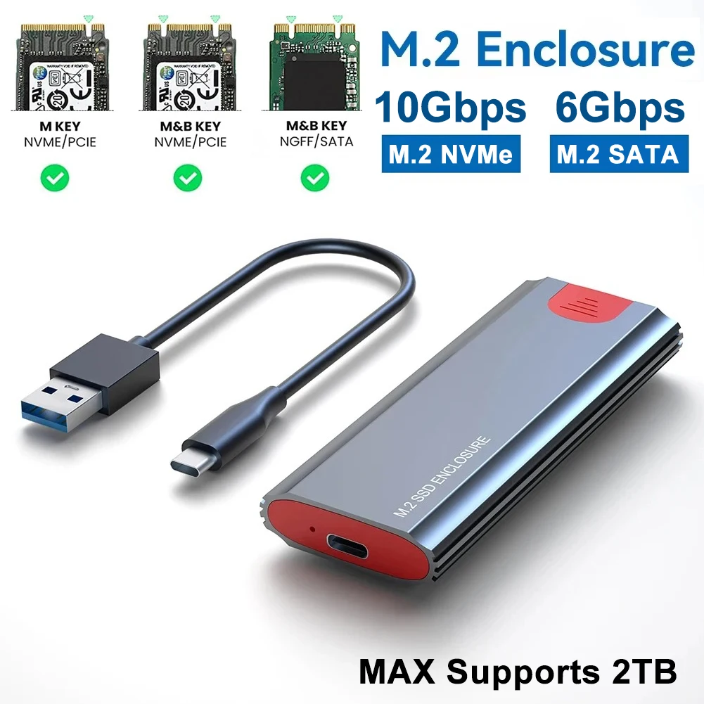 M2 SSD Enclosure  NVME SATA Dual Protocol 10Gbps M.2 to USB 3.1 SSD Adapter for NVME PCIE NGFF SATA SSD Disk Box M.2 SSD Case